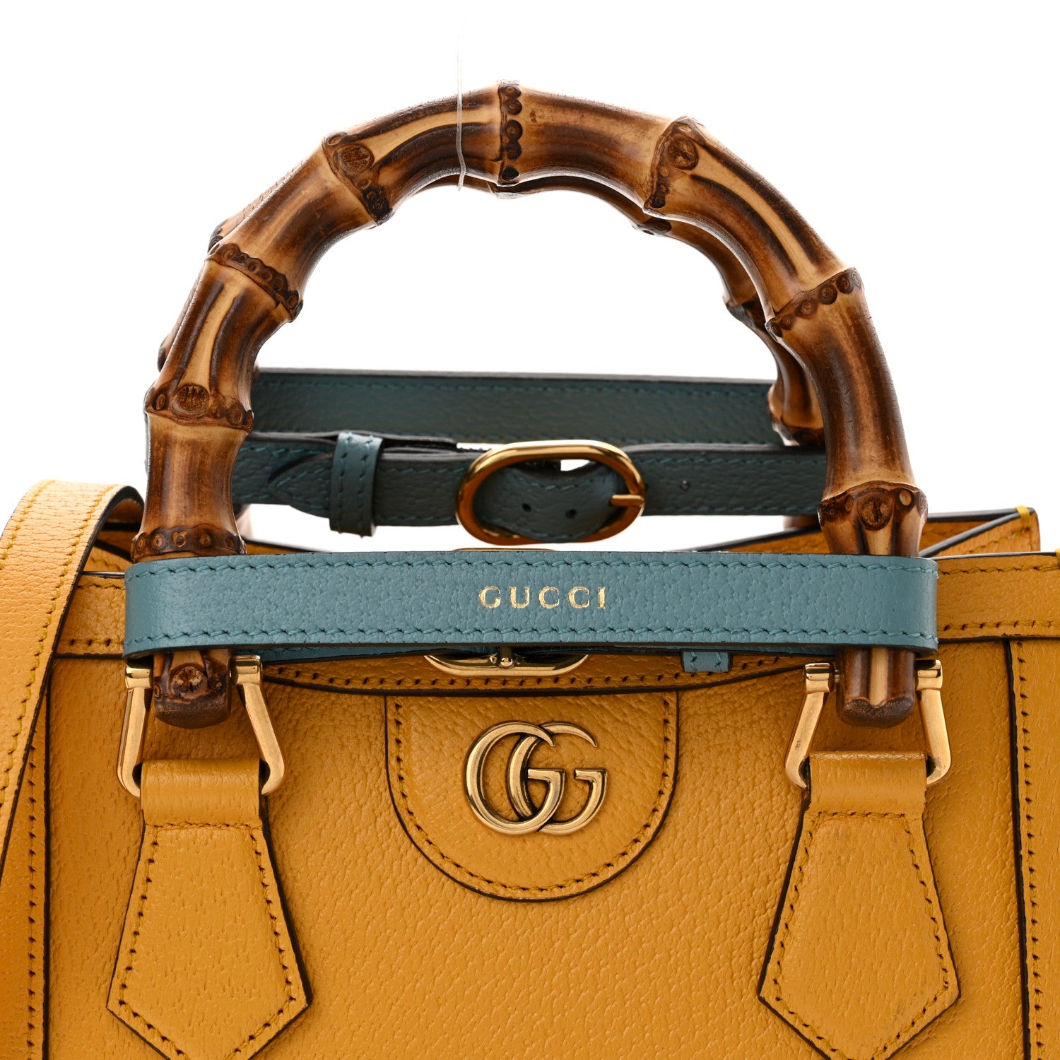 Gucci Textured Dollar Calfskin Web Mini Diana Tote Bag Yellow Dusty Azure 7 of 9