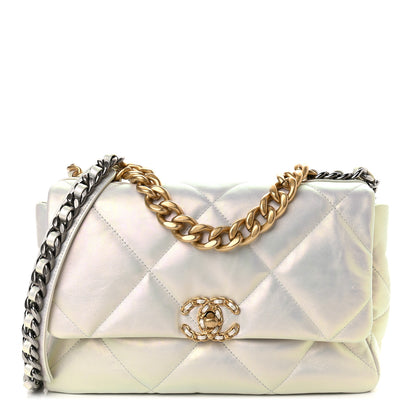 Chanel Iridescent Calfskin Quilted Large Chanel 19 Flap White 1 of 9