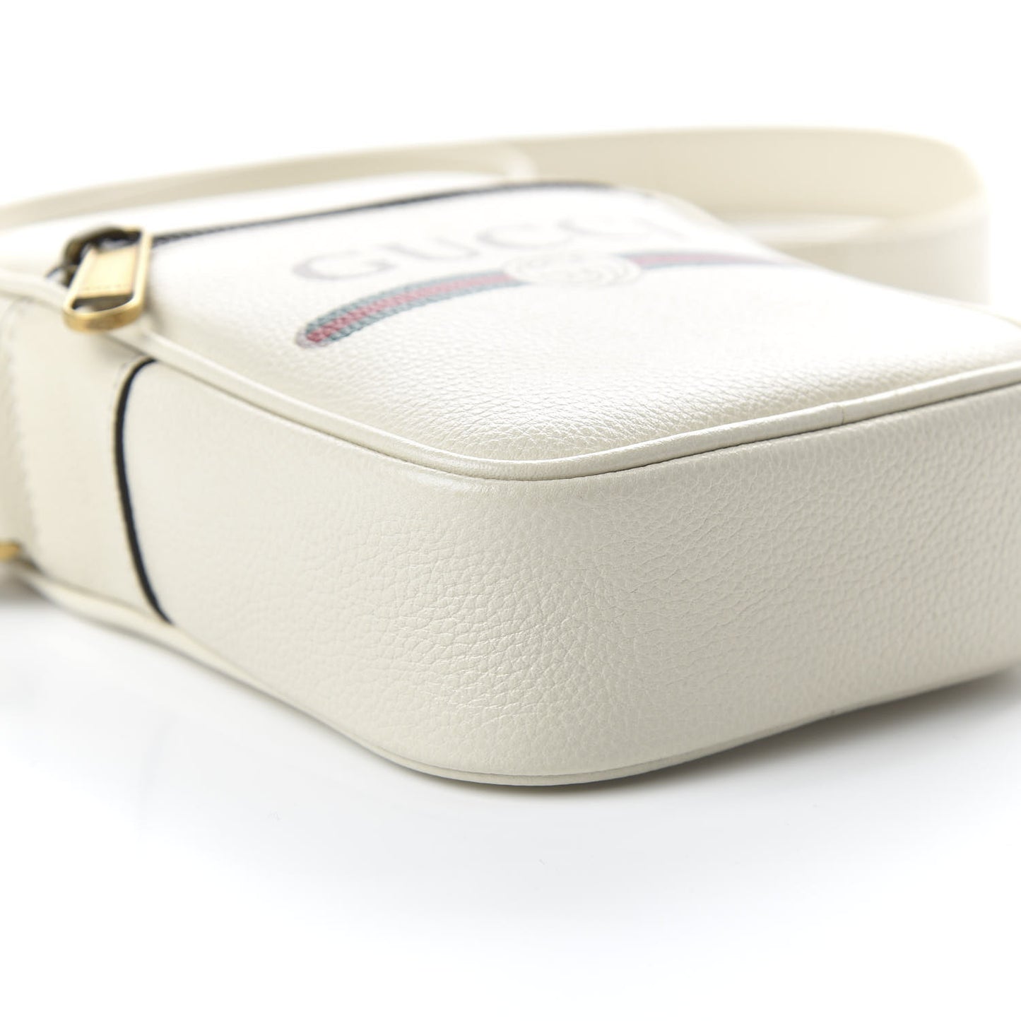Grained Calfskin Mini Logo Messenger Bag White