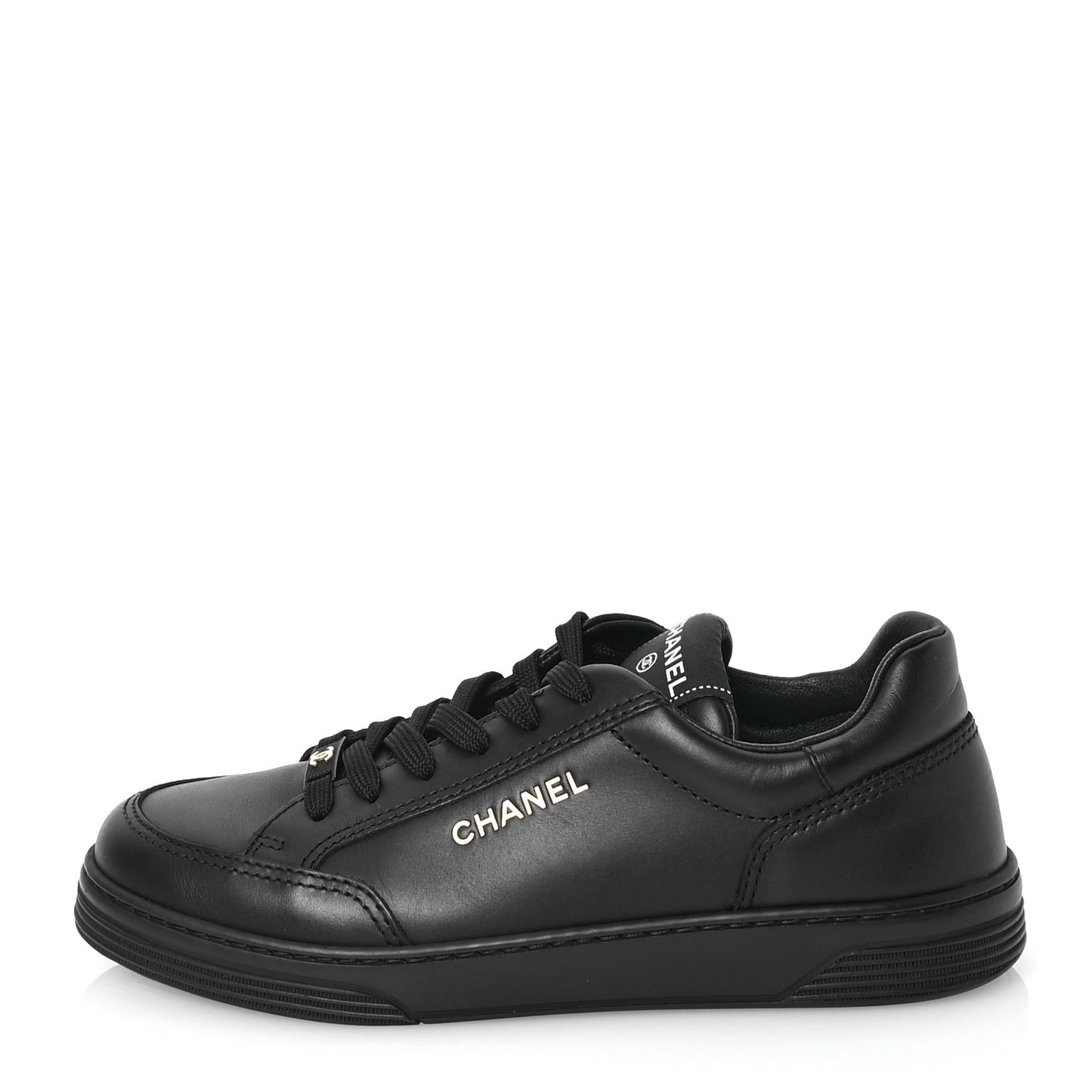 Calfskin Womens CC Logo Sneakers 38.5 Black
