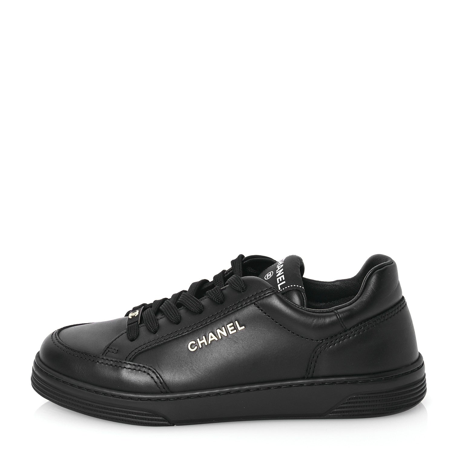 Chanel Calfskin Womens CC Logo Sneakers 38.5 Black 1 of 10