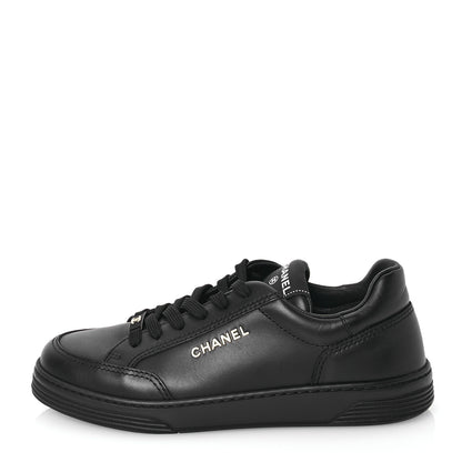 Chanel Calfskin Womens CC Logo Sneakers 38.5 Black 1 of 10
