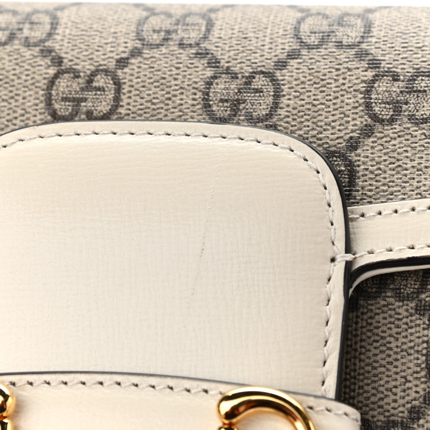 GG Supreme Monogram Web Mini Horsebit 1955 Shoulder Bag Beige Mystic White