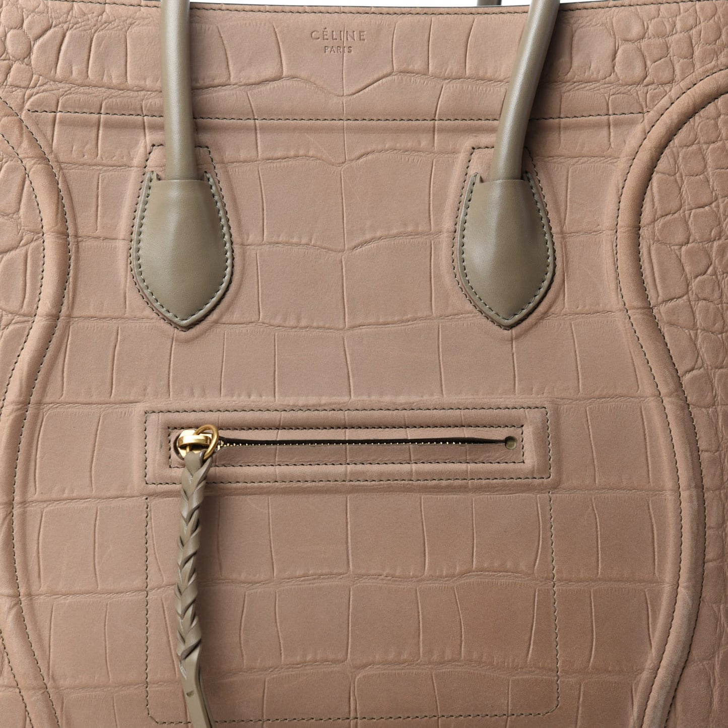 Crocodile Embossed Nubuck Medium Phantom Luggage Beige
