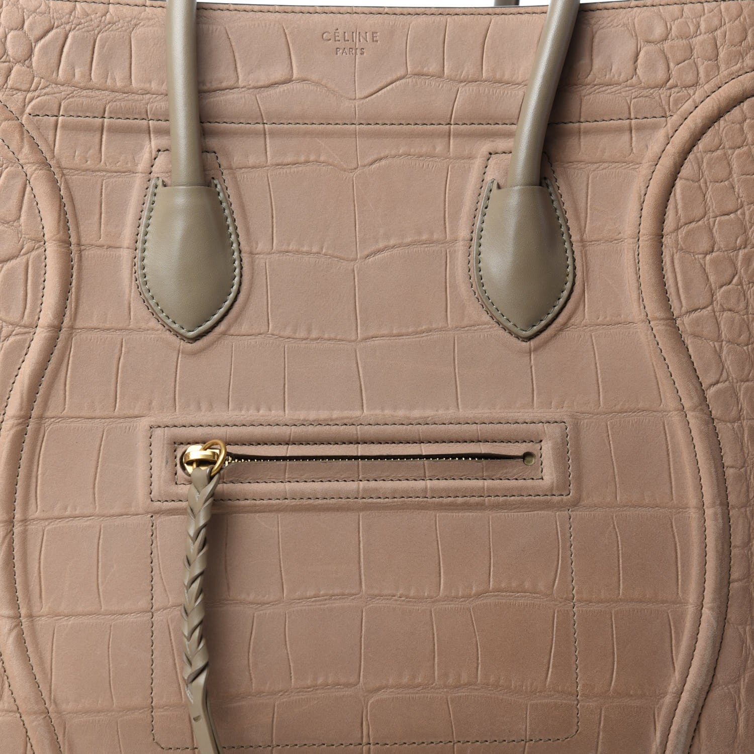Celine Crocodile Embossed Nubuck Medium Phantom Luggage Beige 10 of 10