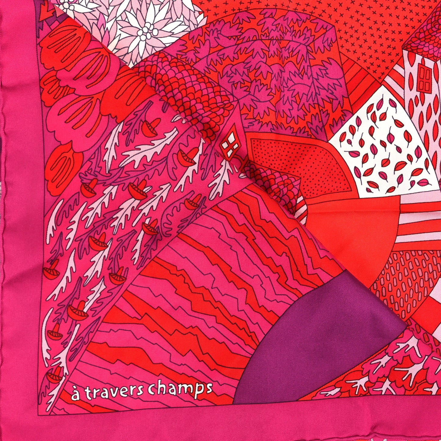 Silk A Travers Champs Scarf 90 Fuchsia Rouge Rose