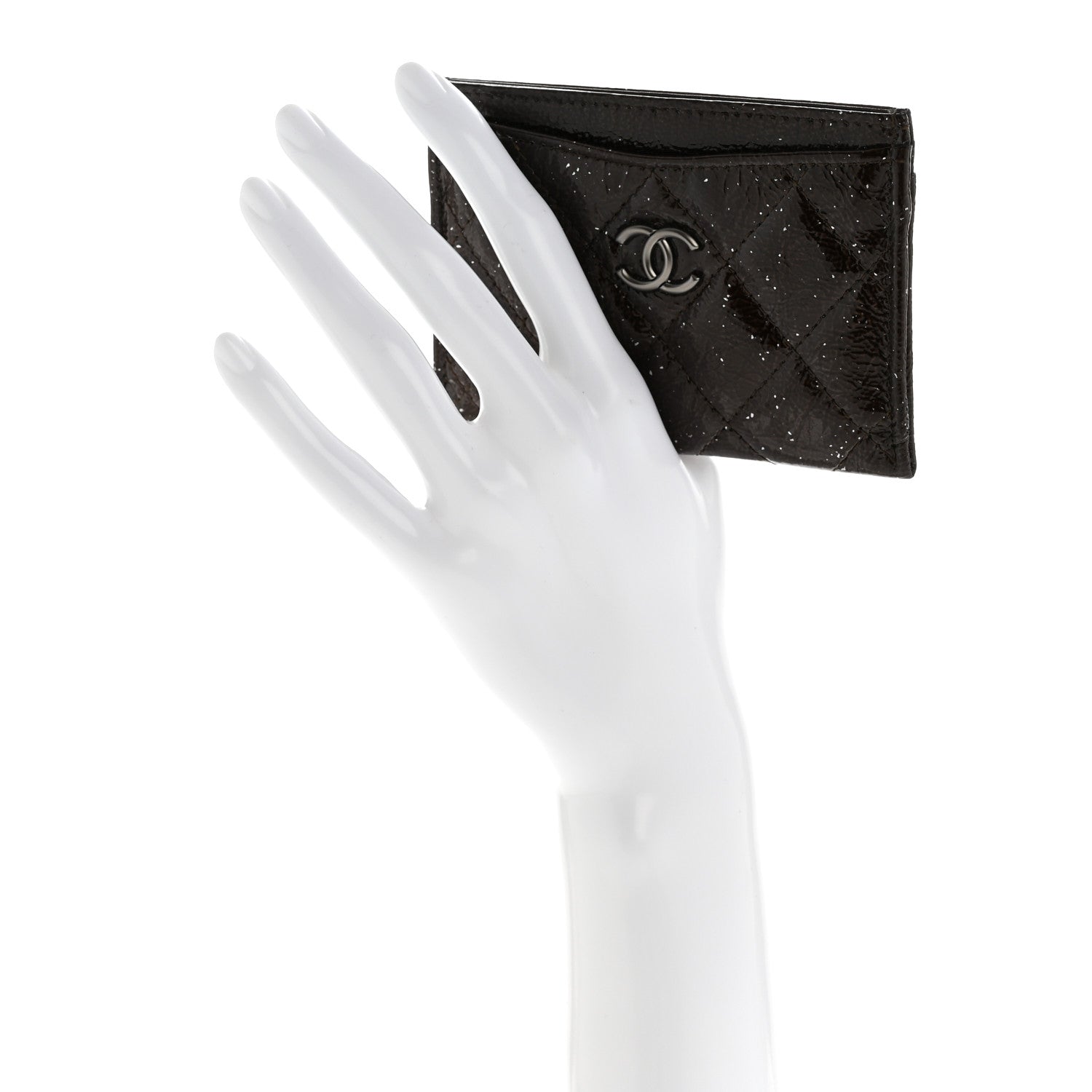 Chanel Distressed Patent Quilted Card Holder Dark Brown 1881790