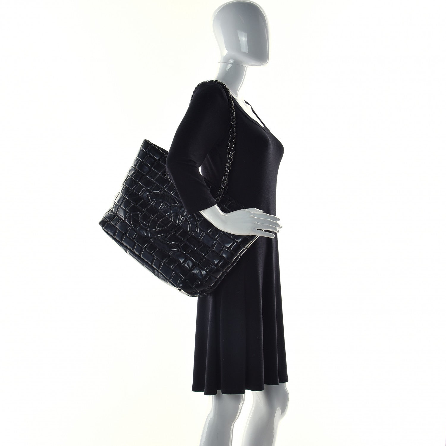 Chanel Vinyl Quilted Frozen Shopping Tote Black 2 of 10