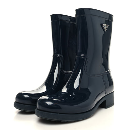 Prada Sport Rubber Metal Triangle Logo Ankle Rain Boots 40 Black 3 of 7