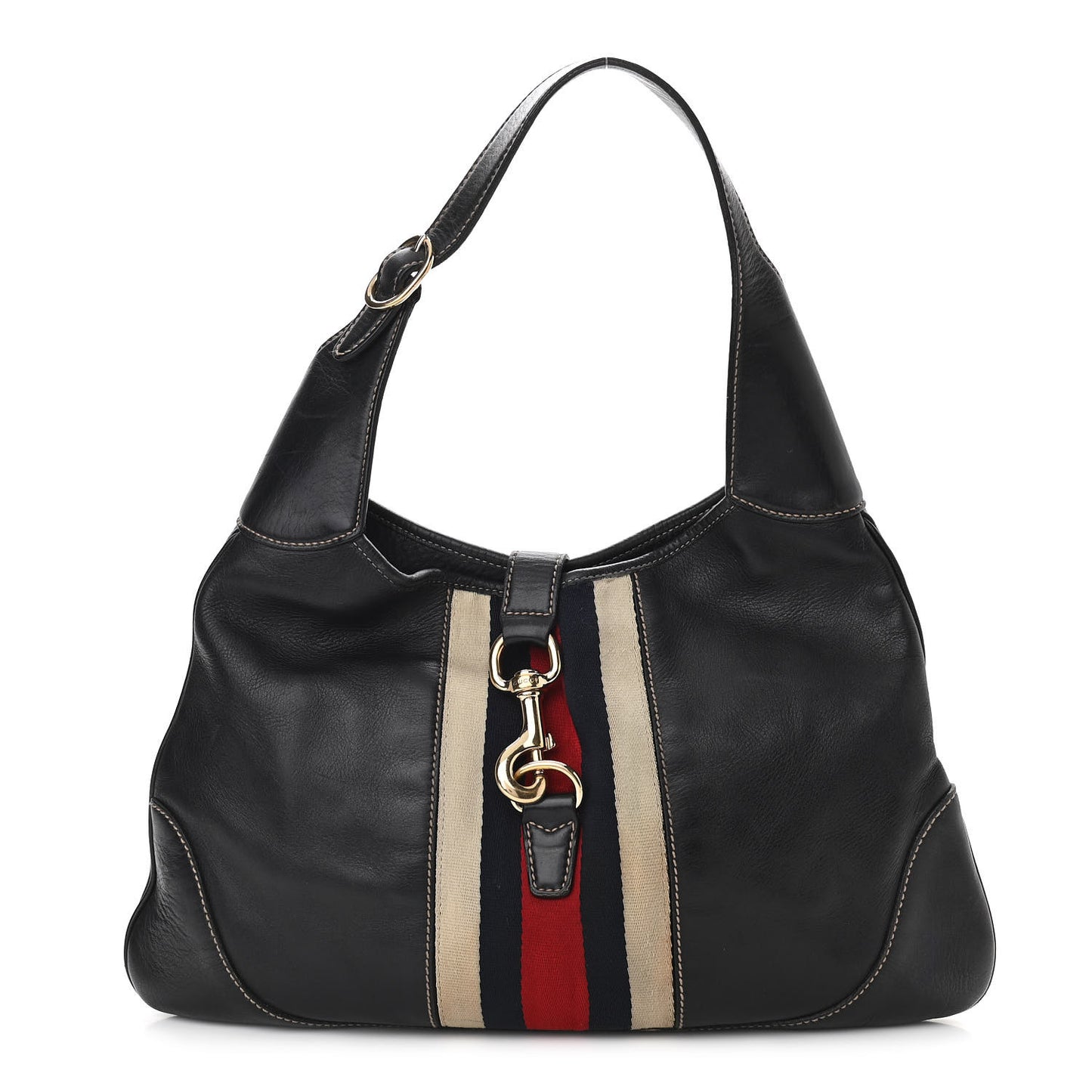 Calfskin Web Medium Jackie O Bouvier Hobo Navy