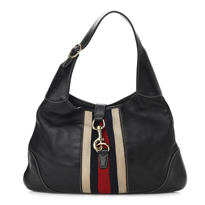 Gucci Calfskin Web Medium Jackie O Bouvier Hobo Navy 1 of 11