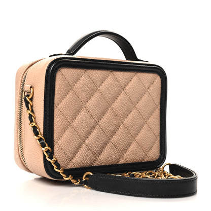 Chanel Caviar Quilted Small CC Filigree Vanity Case Beige Black 3 of 10