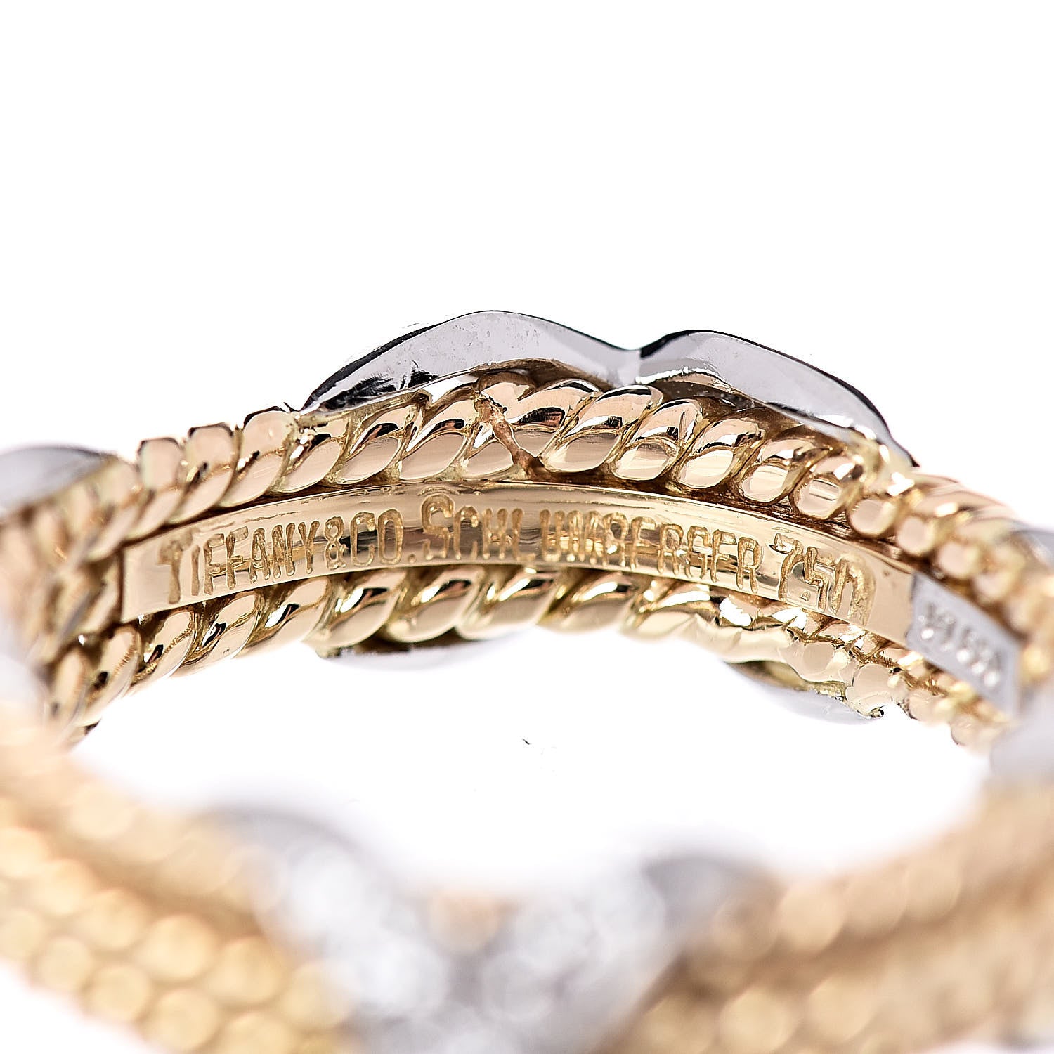 Tiffany 18K Yellow Gold Platinum Diamond Schlumberger Rope 3 Row X Ring 50 5.25 4 of 5