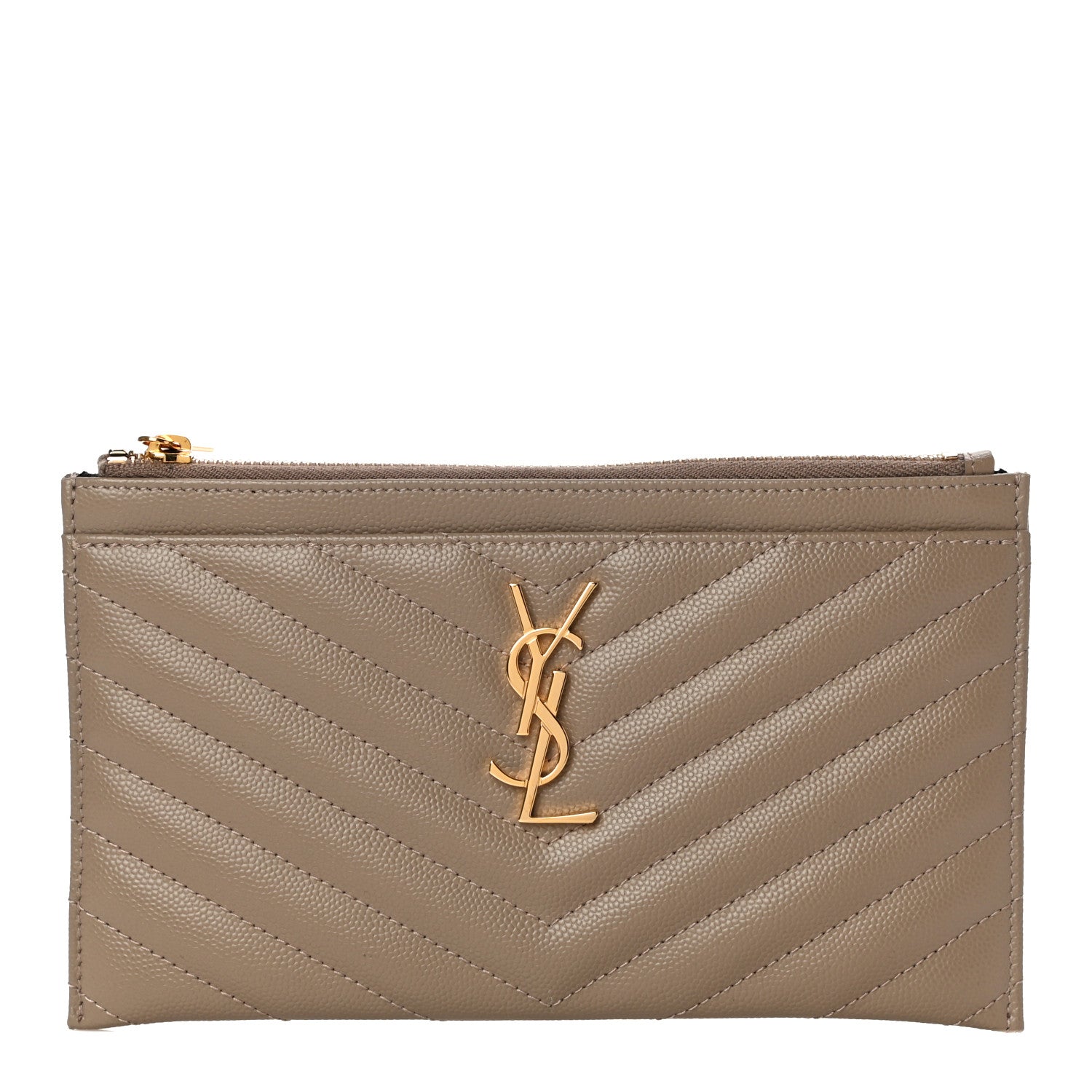Saint Laurent Grain De Poudre Chevron Monogram Bill Pouch Dark Beige 1 of 11