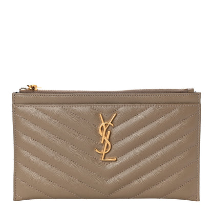 Saint Laurent Grain De Poudre Chevron Monogram Bill Pouch Dark Beige 1 of 11