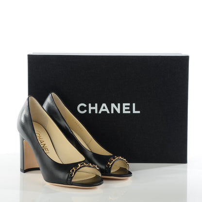 Chanel Lambskin Peep Toe CC Pumps 35.5 Black 6 of 9