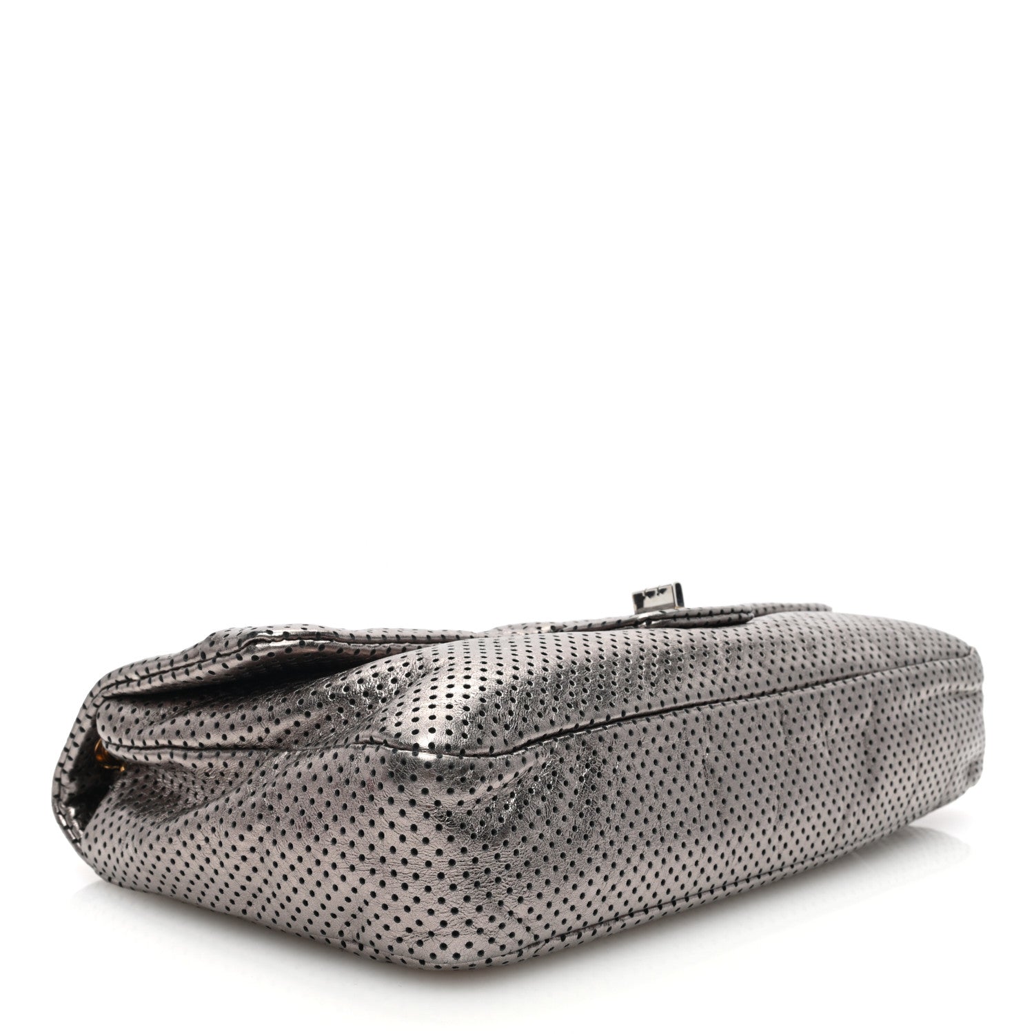Chanel Metallic Crackled Calfskin Perforated Drill Flap Silver 4 of 10