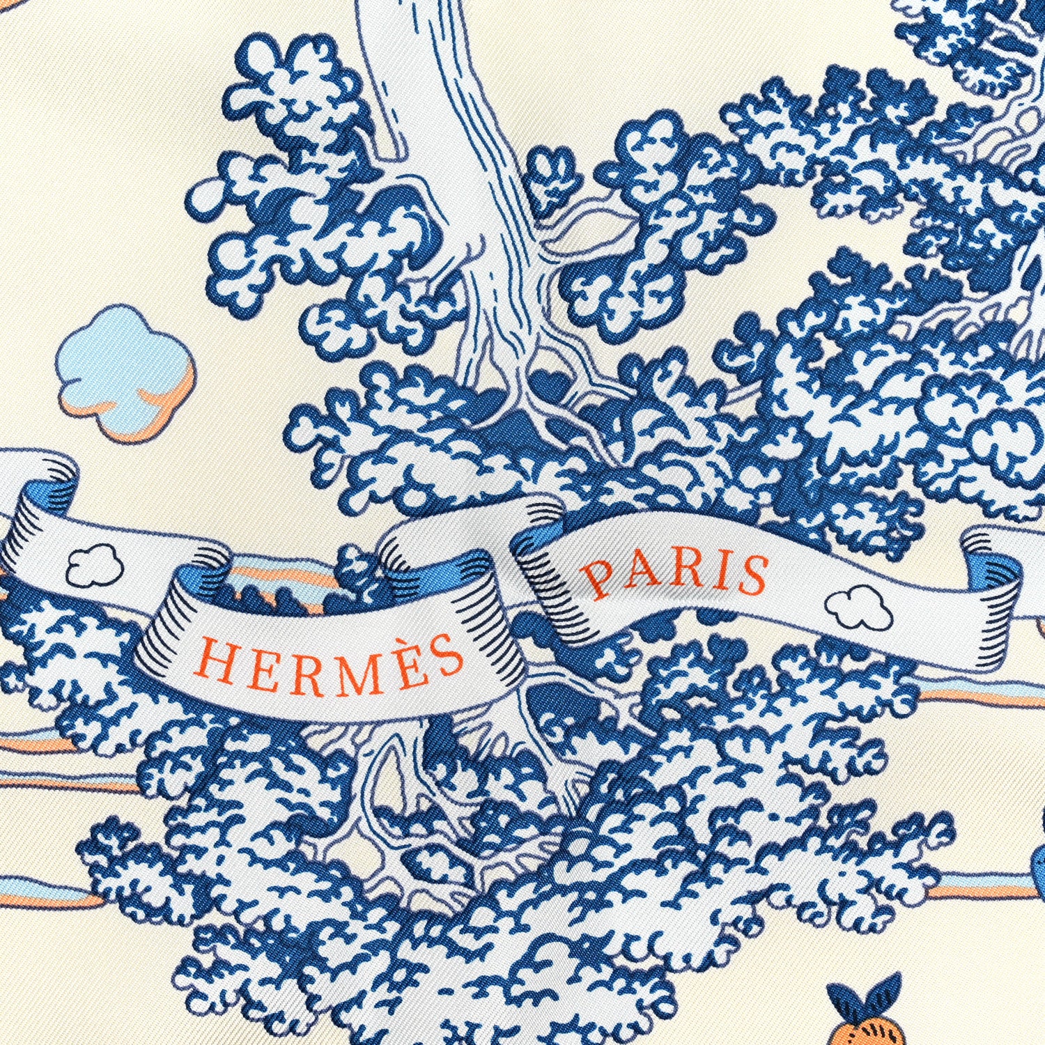 Hermes Silk Sur Mon Nuage Scarf 90 Creme Bleu Clair 3 of 7
