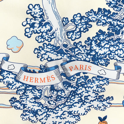 Hermes Silk Sur Mon Nuage Scarf 90 Creme Bleu Clair 3 of 7