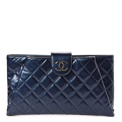 Chanel Glazed Calfskin Quilted Coco Pleats Clutch Navy 1 of 8