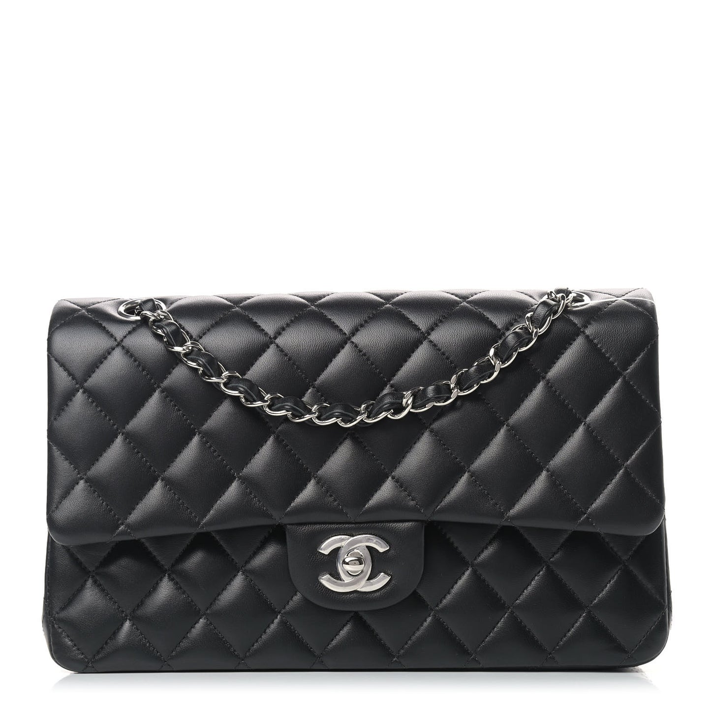 Lambskin Quilted Medium Double Flap Black