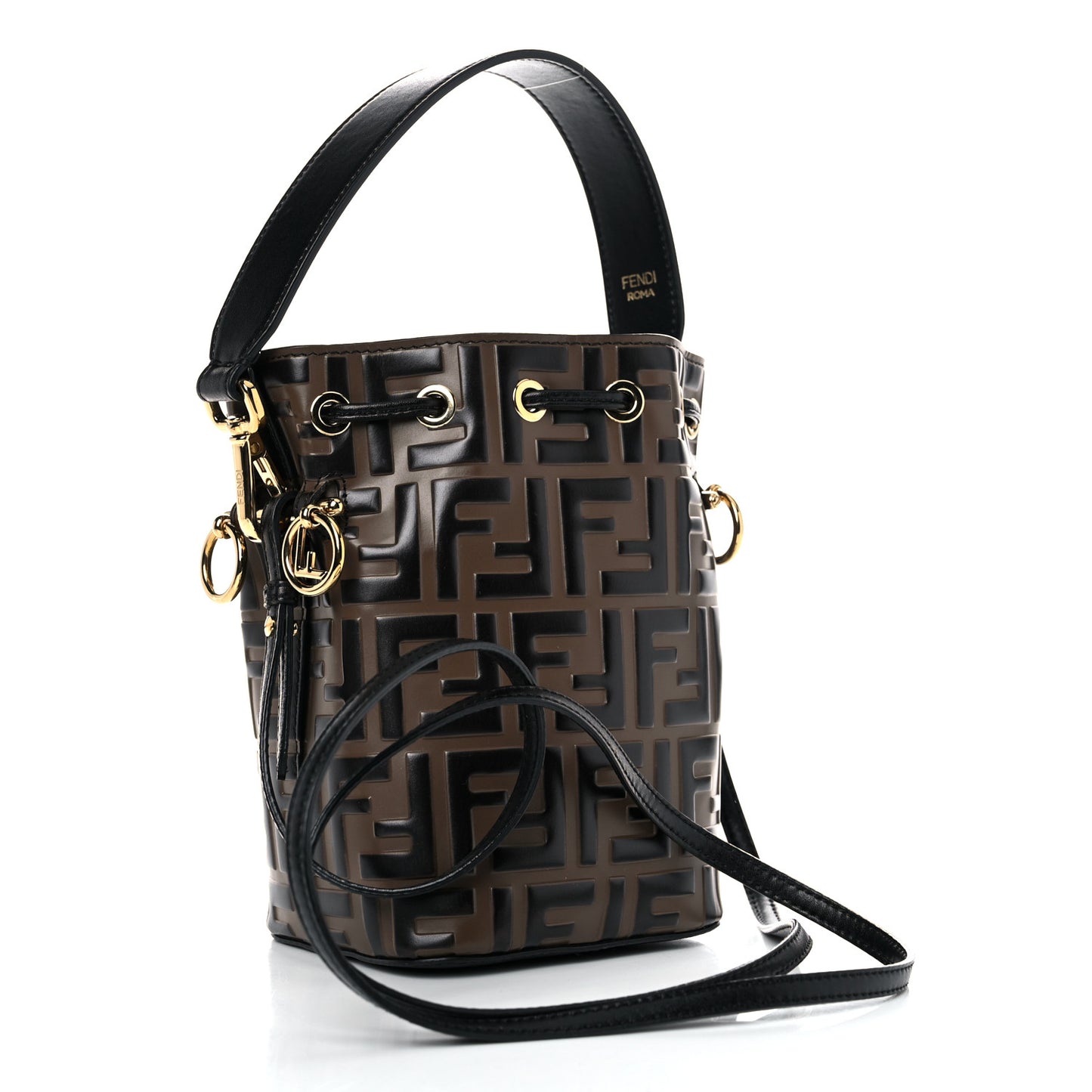 Vitello Liberty F is Fendi Bi-Color FF 1974 Embossed Mini Mon Tresor Bucket Bag Maya Black