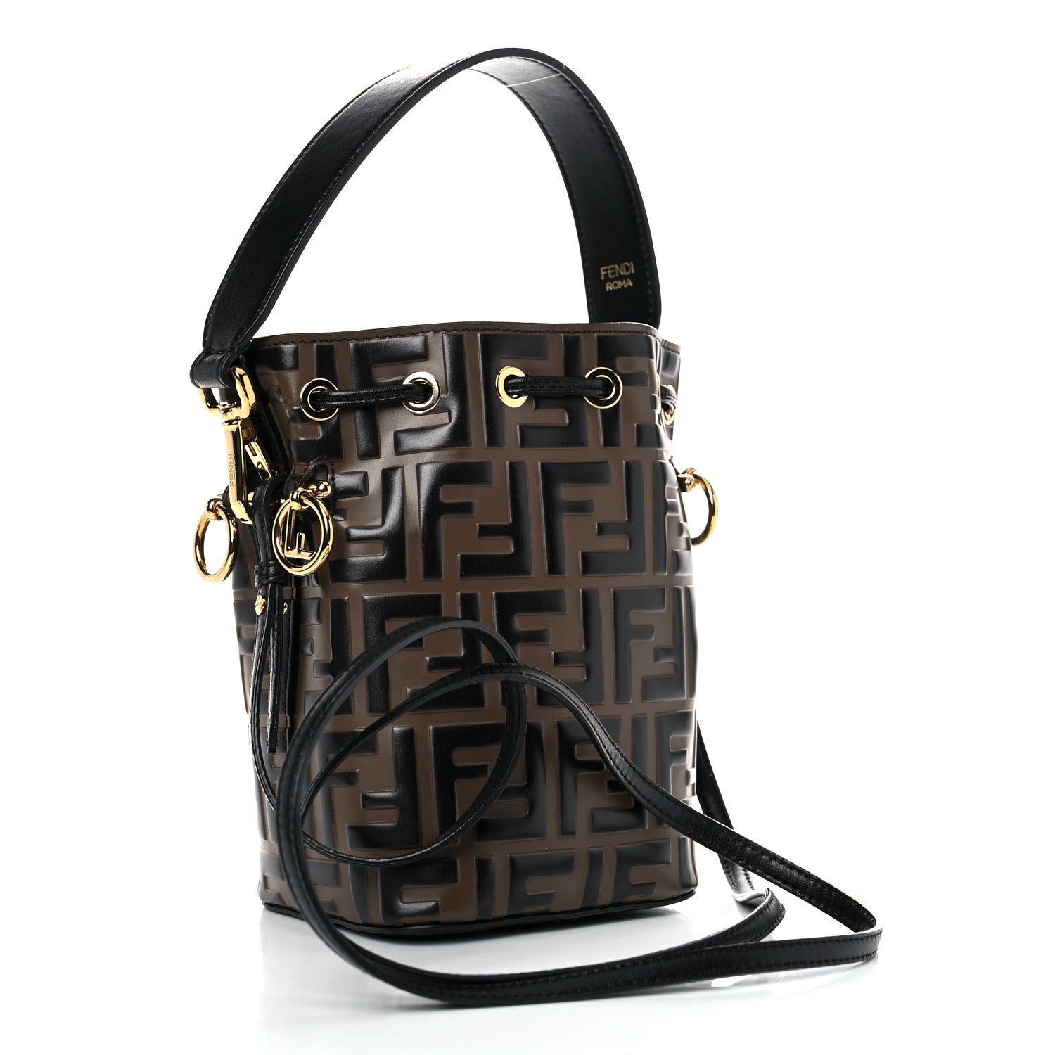 Fendi Vitello Liberty F is Fendi Bi-Color FF 1974 Embossed Mini Mon Tresor Bucket Bag Maya Black 3 of 13