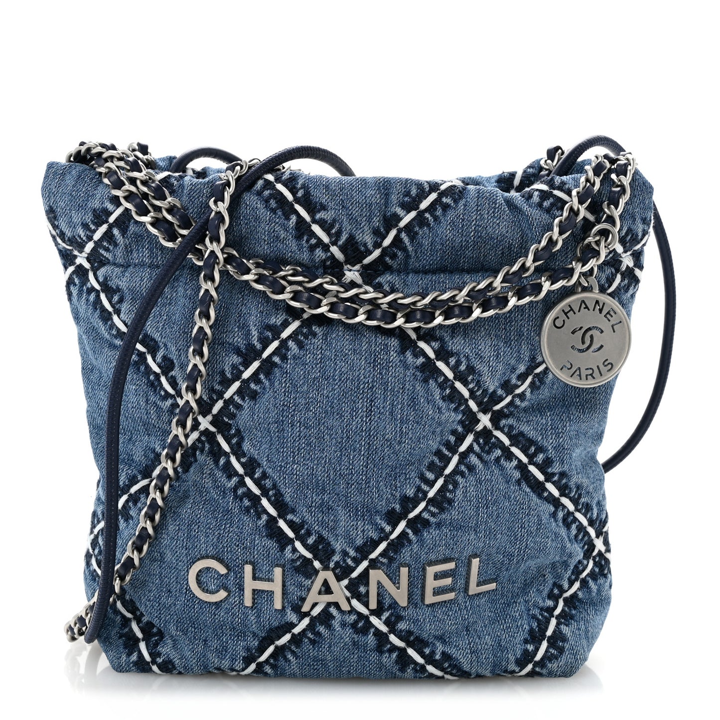 Denim Stitched Quilted Mini Chanel 22 Blue