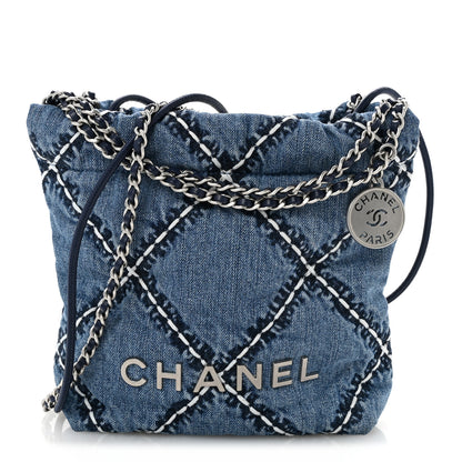 Chanel Denim Stitched Quilted Mini Chanel 22 Blue 1 of 11