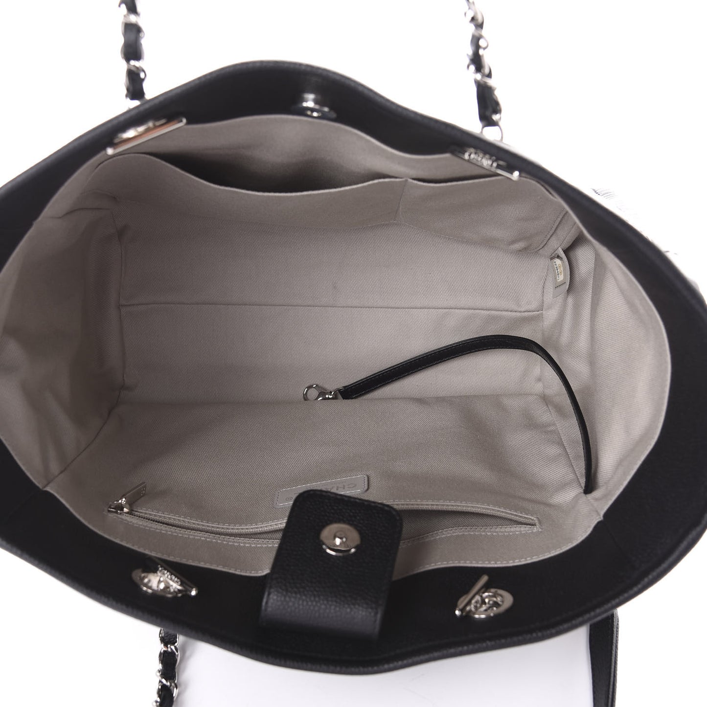 Glazed Calfskin Small Deauville Tote Black