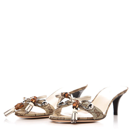Gucci GG Monogram Bamboo Horsebit Mid Heel Slides 37 Brown 2 of 10