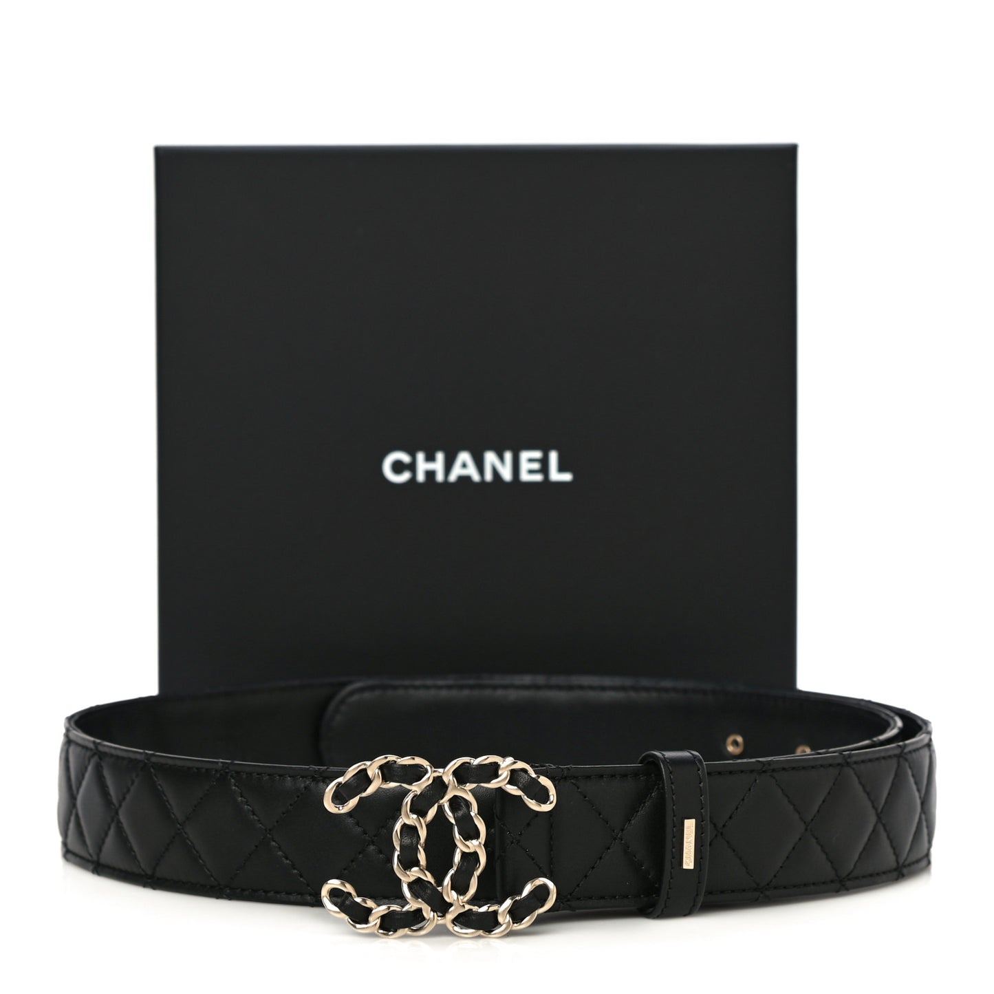 Lambskin Quilted CC Chain Belt 95 38 Black