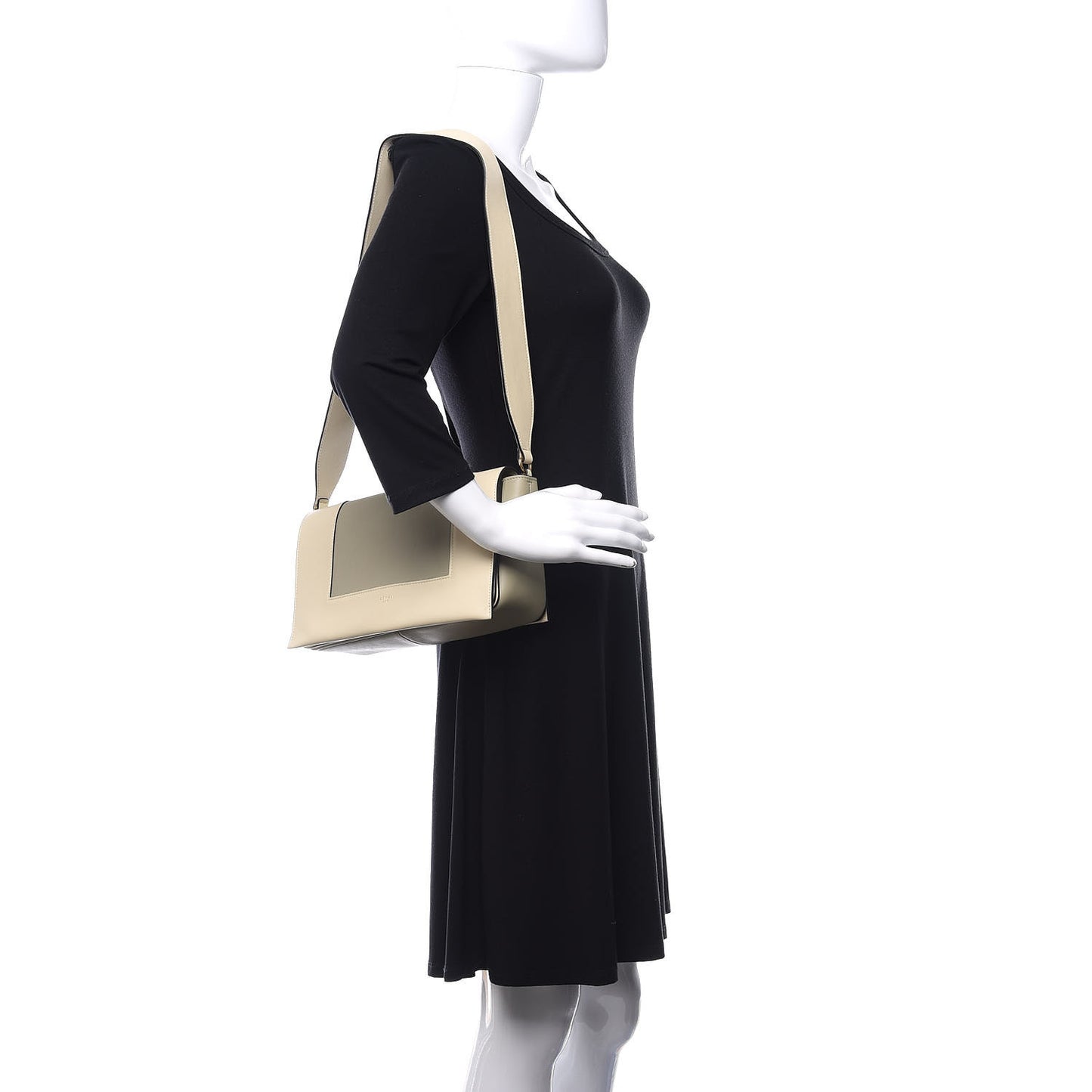 Shiny Smooth Calfskin Medium Frame Shoulder Bag Chalk Mastic