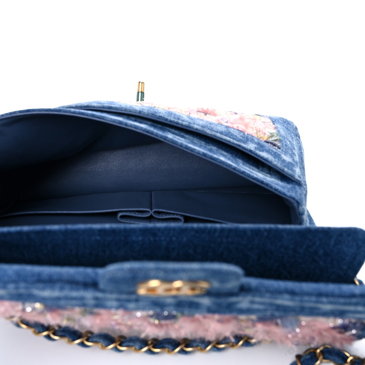 Chanel Denim Tweed Quilted Medium Double Flap Blue 5 of 9