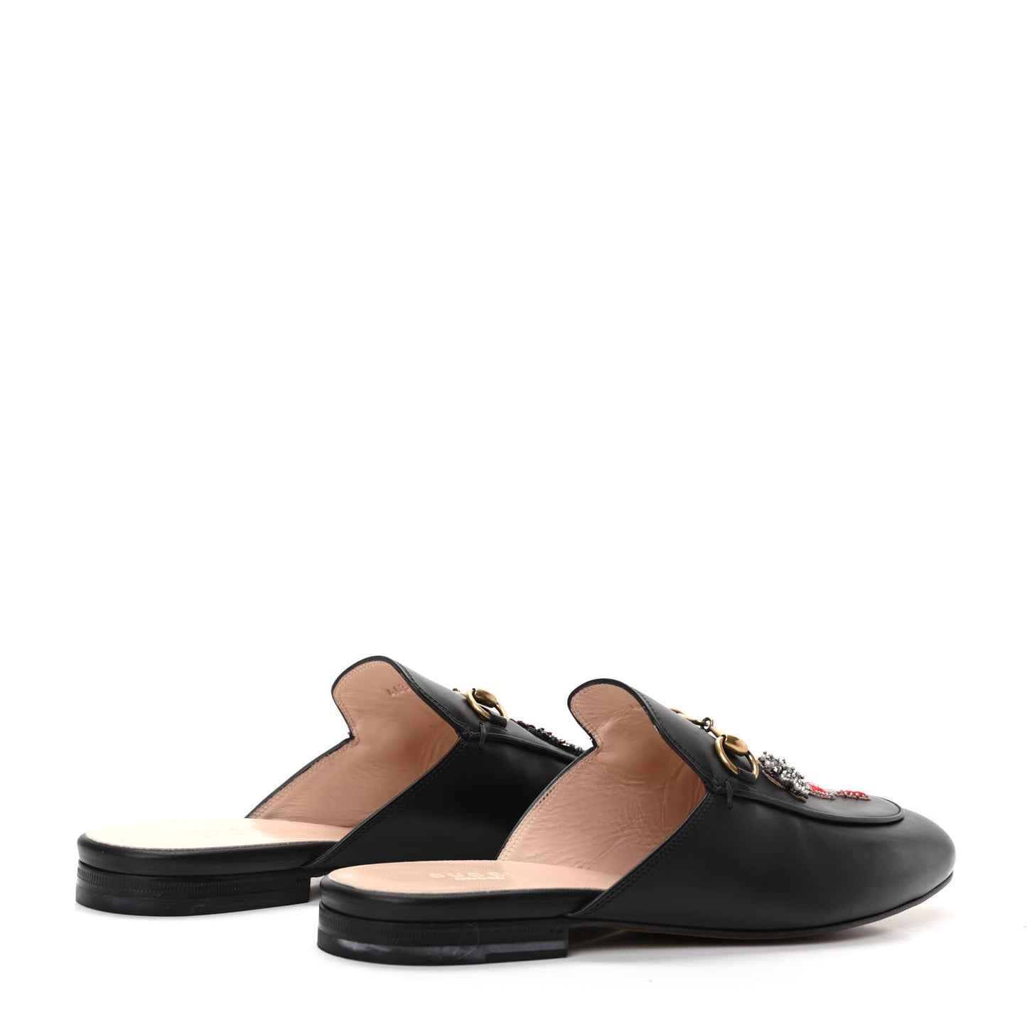 Calfskin Crystal Tiger Embroidered Princetown Slippers 39 Black