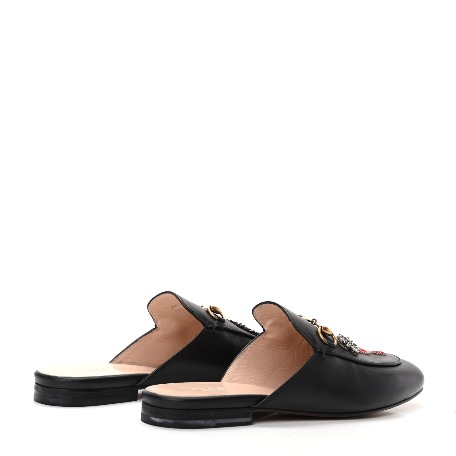 Gucci Calfskin Crystal Tiger Embroidered Princetown Slippers 39 Black 4 of 9