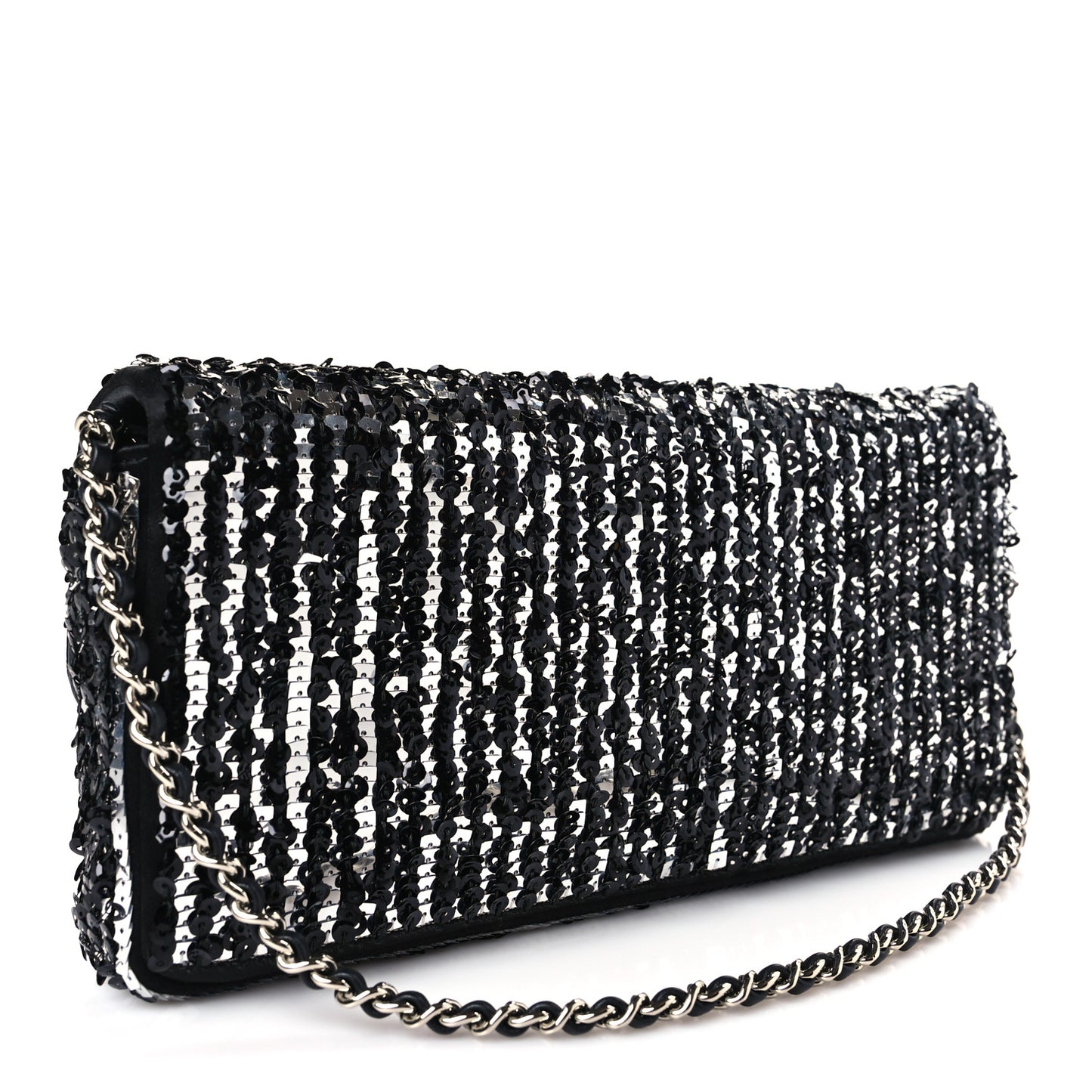 Sequin Quilted Pearl CC Flap Clutch Black