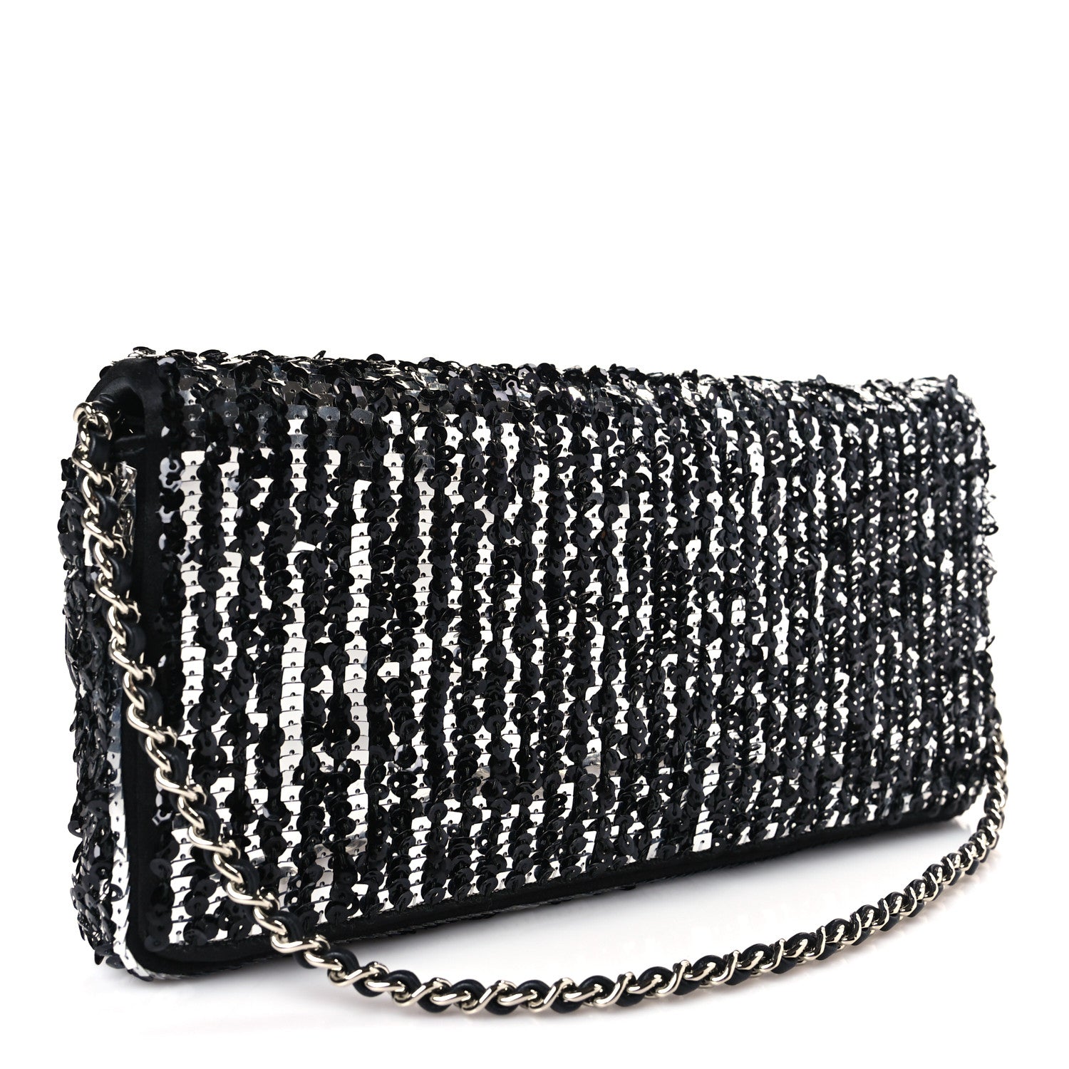 Chanel Sequin Quilted Pearl CC Flap Clutch Black 3 of 10