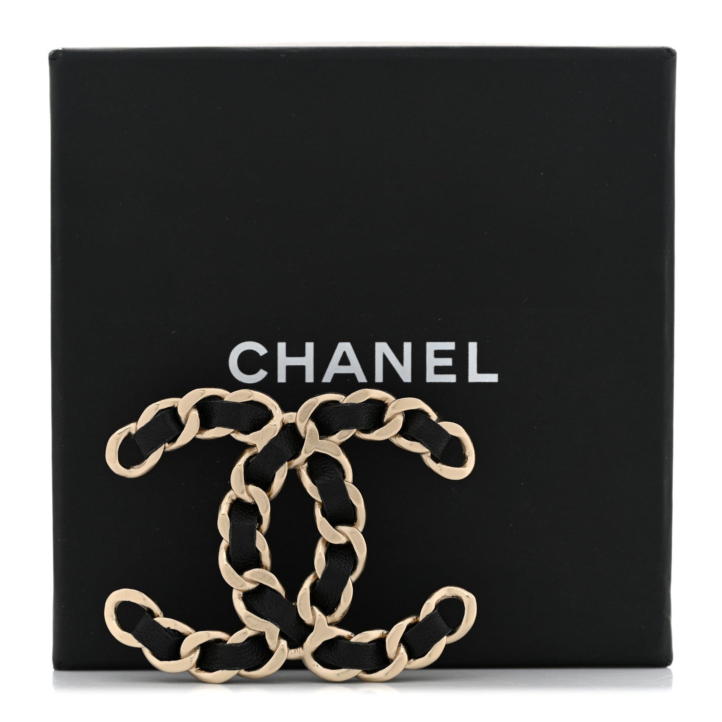 Lambskin CC Chain Brooch Black Gold Multicolor