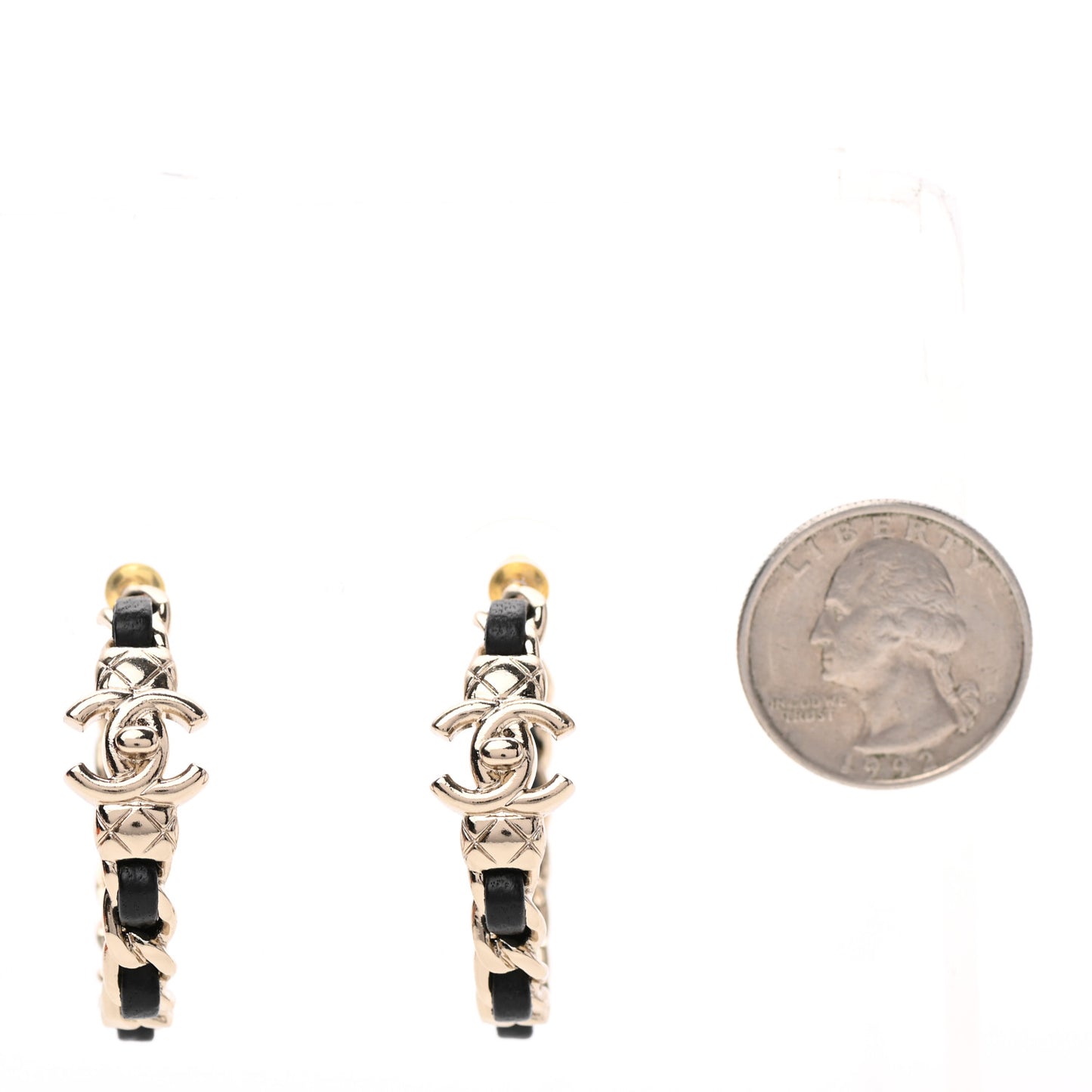 Lambskin CC Turnlock Chain Hoop Earrings Gold Black