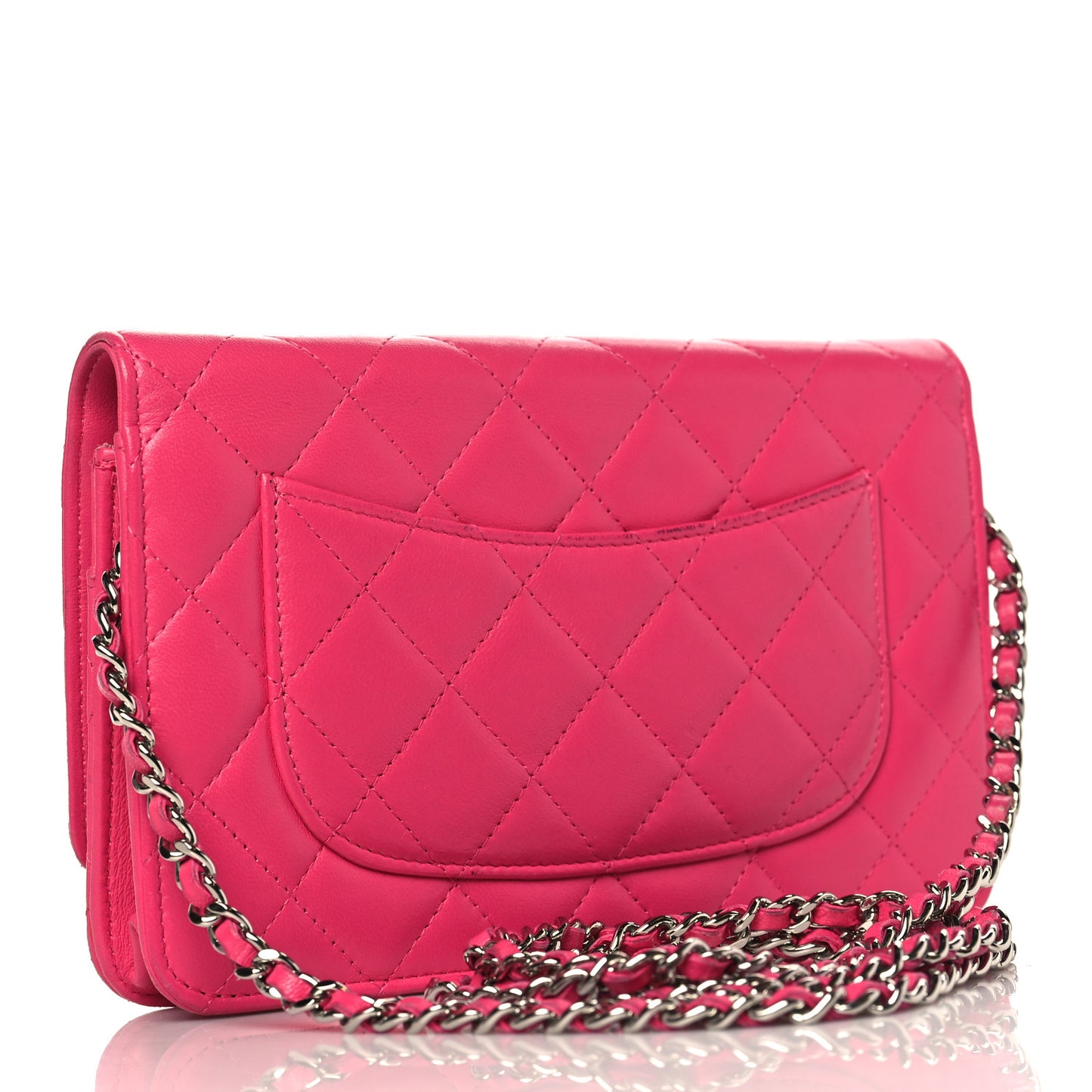 Lambskin Quilted Wallet On Chain WOC Dark Pink