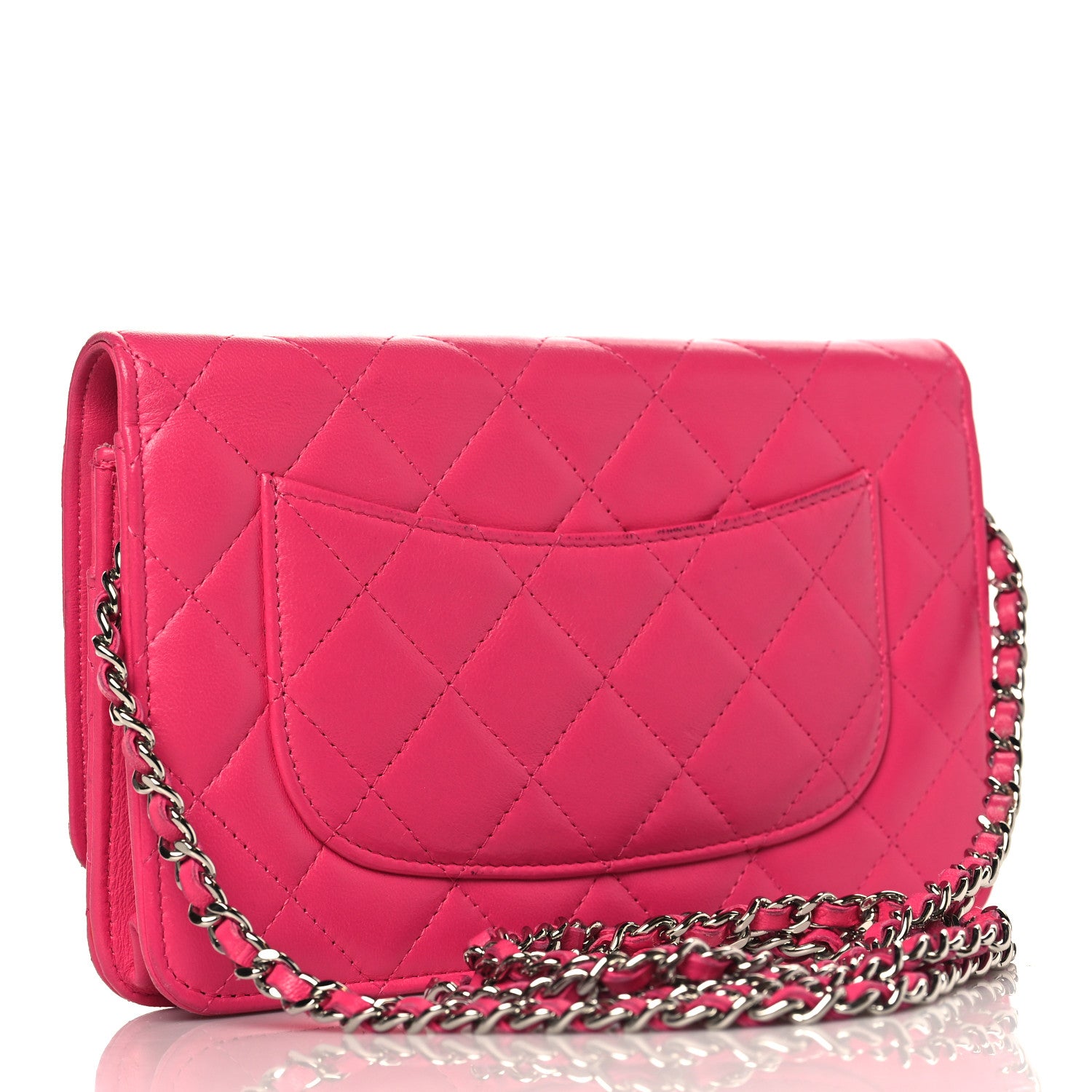 Chanel Lambskin Quilted Wallet On Chain WOC Dark Pink 3 of 13