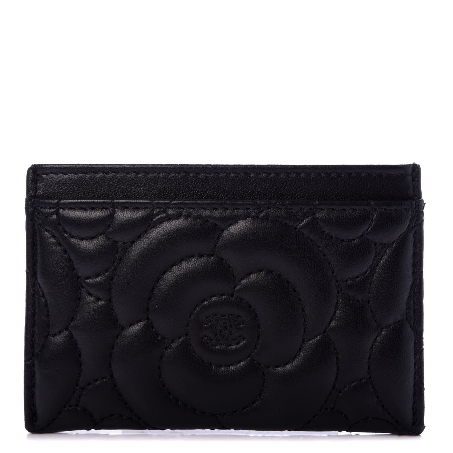 Chanel Lambskin Camellia Embossed Card Holder Black 1 of 9