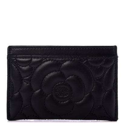 Chanel Lambskin Camellia Embossed Card Holder Black 1 of 9