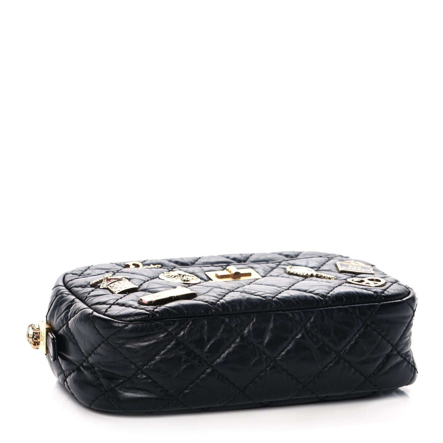 Aged Calfskin Quilted Mini Lucky Charm Reissue Camera Case Black