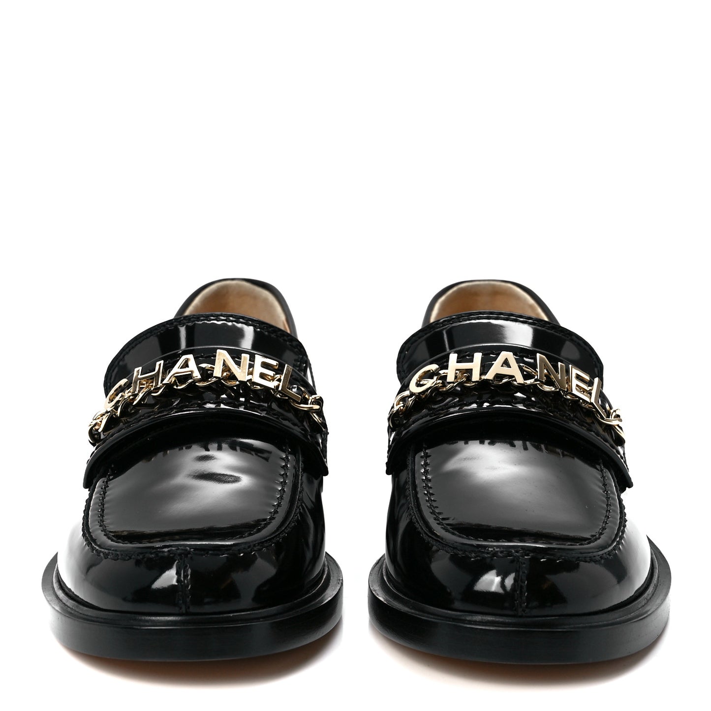 Shiny Calfskin Logo Loafers 37 Black