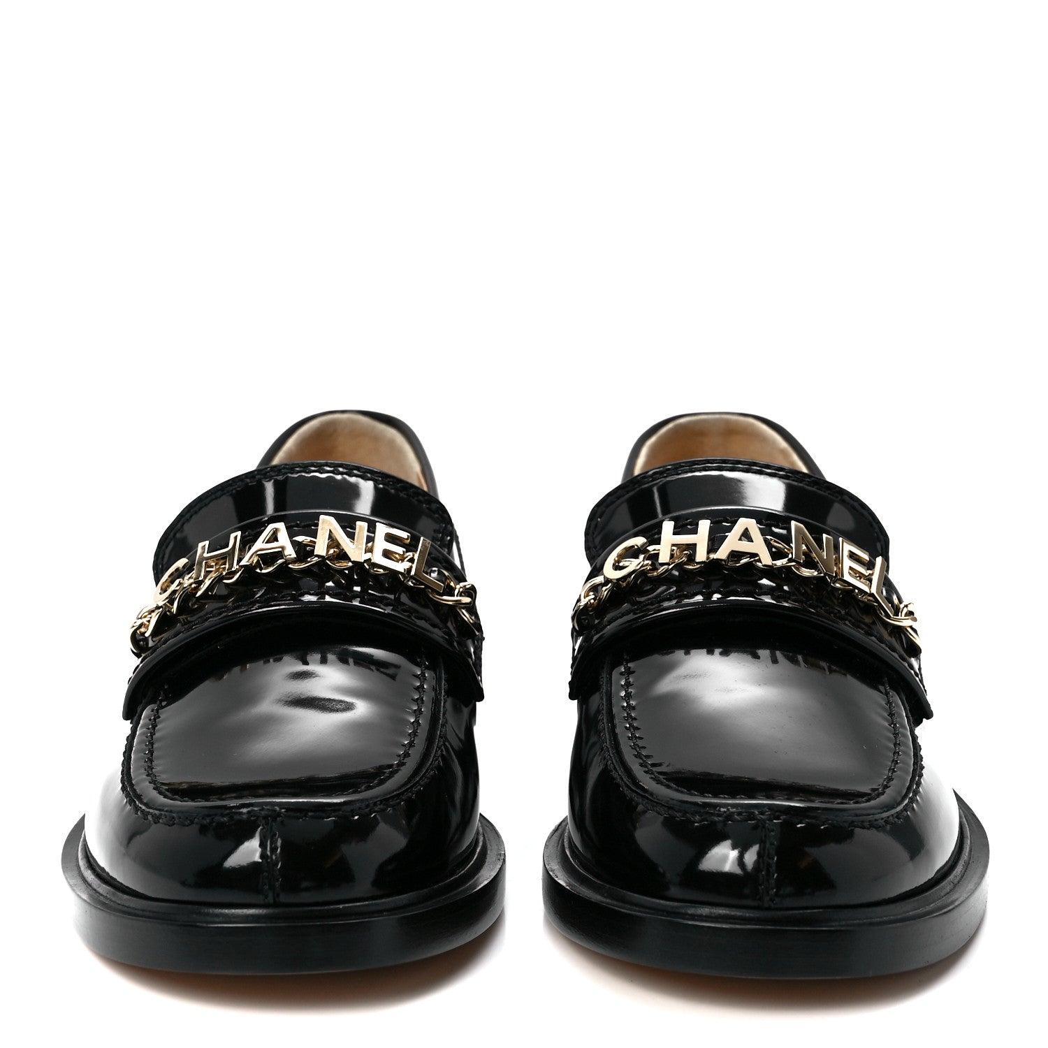Chanel Shiny Calfskin Logo Loafers 37 Black 2 of 7