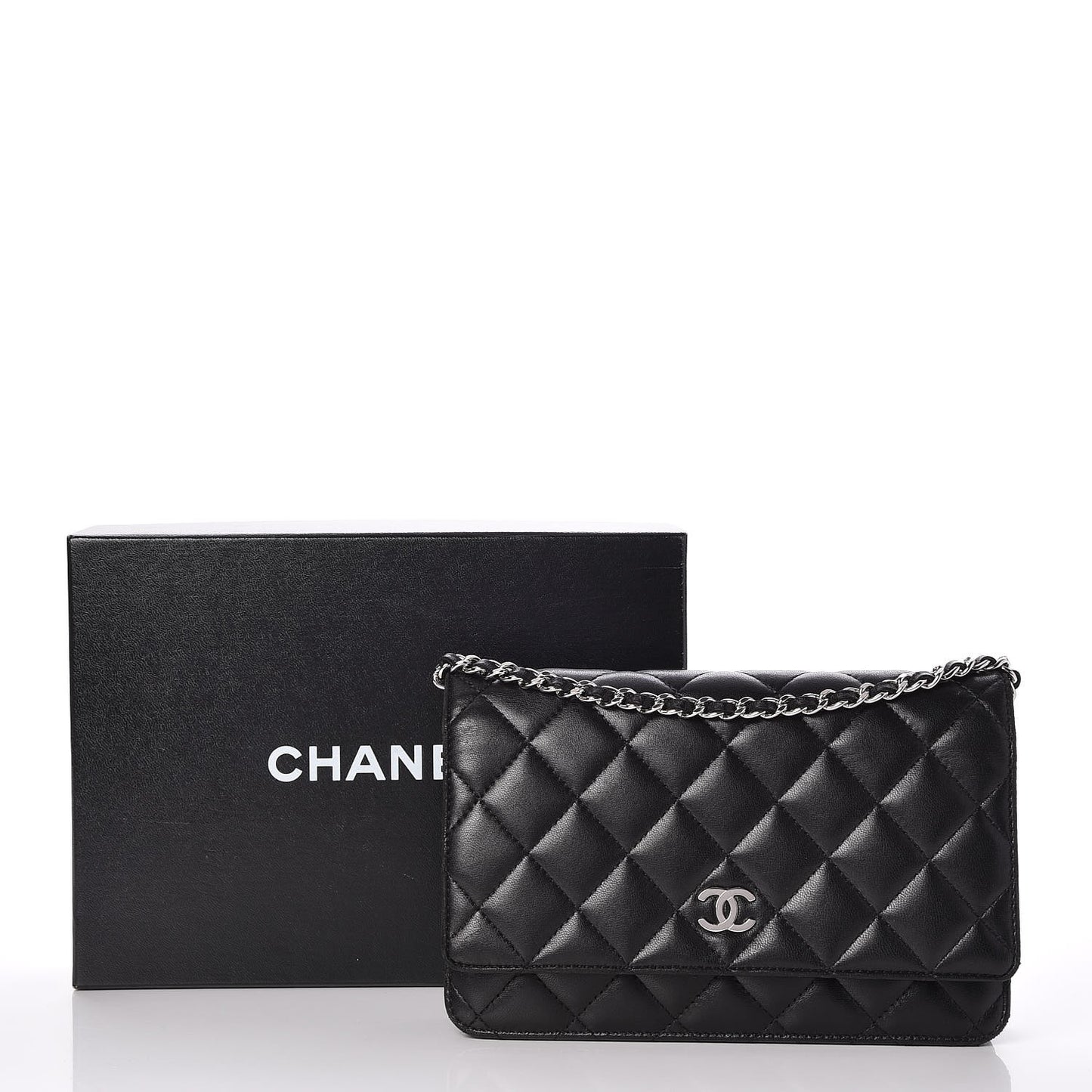 Lambskin Quilted Wallet On Chain WOC Black