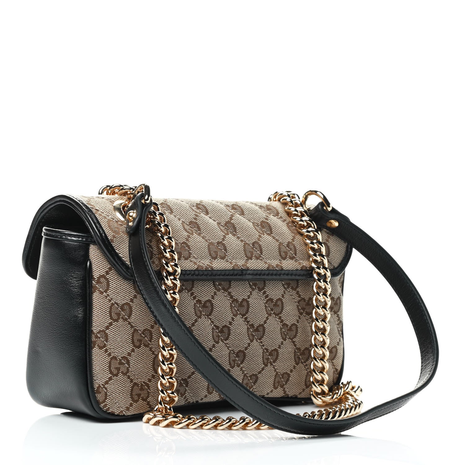 Gucci Monogram Matelasse Diagonal Mini GG Marmont Shoulder Bag Beige Black 2 of 4