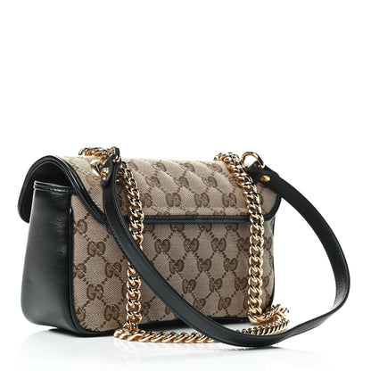 Gucci Monogram Matelasse Diagonal Mini GG Marmont Shoulder Bag Beige Black 2 of 4